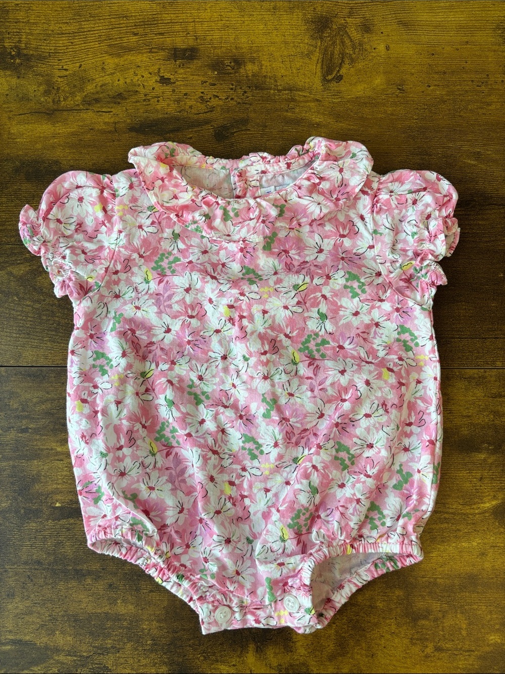 Rachel Riley Pink Floral Baby Onesie with Ruffle Collar